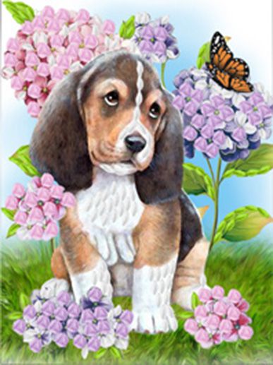 НЛ5-012 Набор для вышивания лентами ТМ Наследие "Пёсик и бабочка"