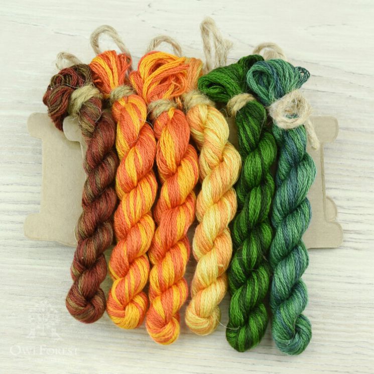 НМул-Мн-3322+ Набор ниток OwlForest для схемы «Мандариновая гирлянда» (DMC) с двумя пасмами цвета 3611