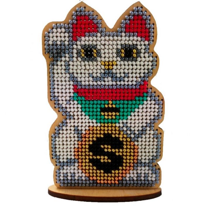 WS-009 Набор для вышивания бисером WoodStitch "Кошечка Манеки-неки", 10х6