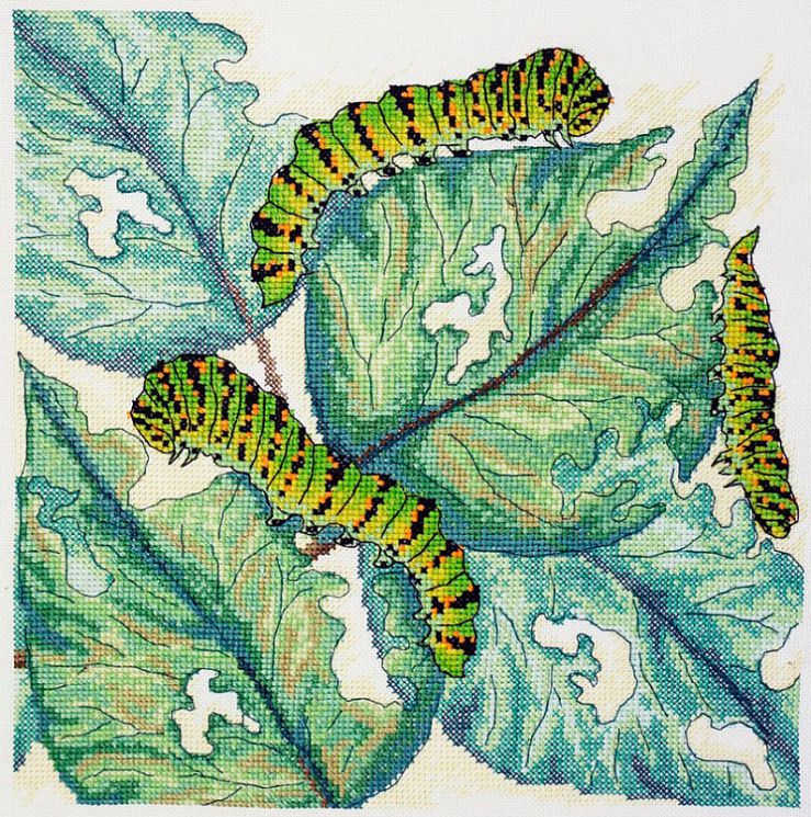 03.015.08 Набор для вышивания Марья Искусница "Листья и гусеницы"