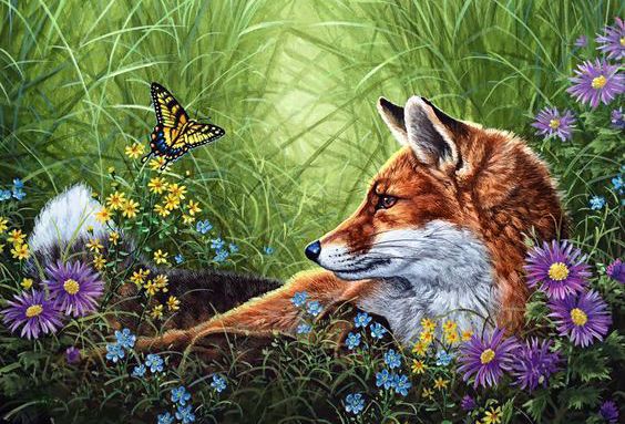Ag 2323 Алмазная мозаика Гранни "Лис и бабочка"