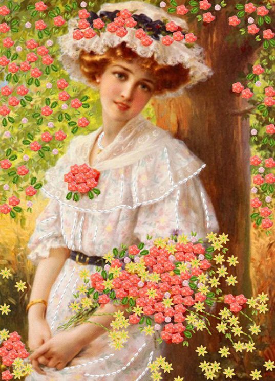 НЛ3-036 Набор для вышивания лентами ТМ Наследие "Девушка в розочках"