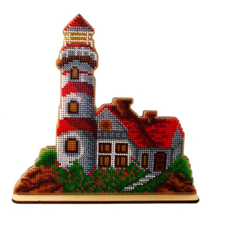 WS-036 Набор для вышивания бисером WoodStitch "Маяк на горе", 19х18