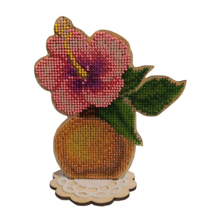 WS-049 Набор для вышивания бисером WoodStitch "Цветочные ароматы. Гибискус", 13х14